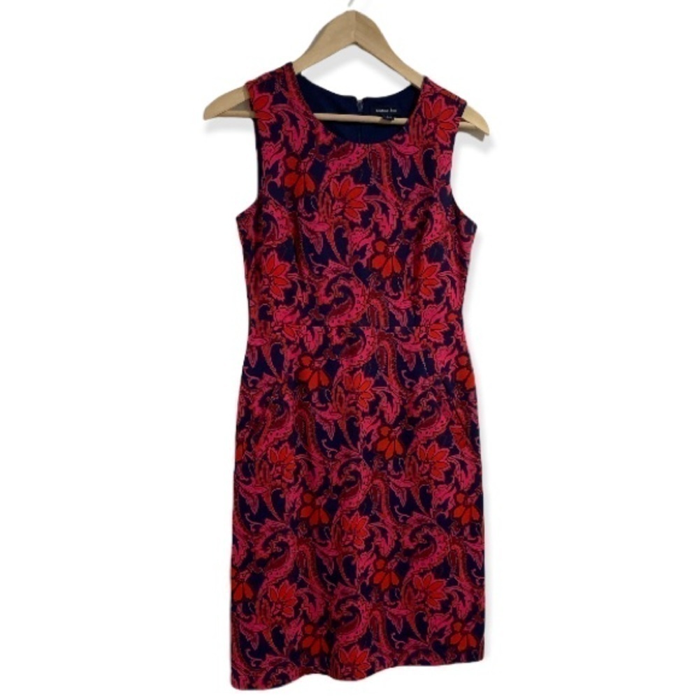 Lands End dress paisley floral pink red navy pockets stretch 2 gently worn